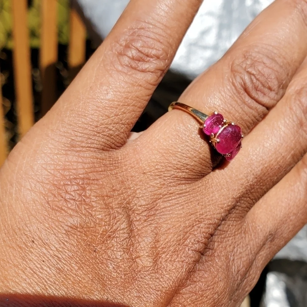 SaleAfrican Ruby Trilogy Ring in Vermeil Yellow Gold Over Sterling Silver 3.35ct